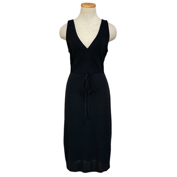 Michel Stephen Paris Dress Vintage Black V-neck Tie Front Large - Picture 1 of 15